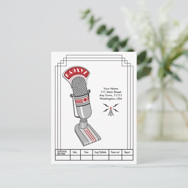 Carte Postale Microphone Art Déco et émetteur QSL (Debout devant)
