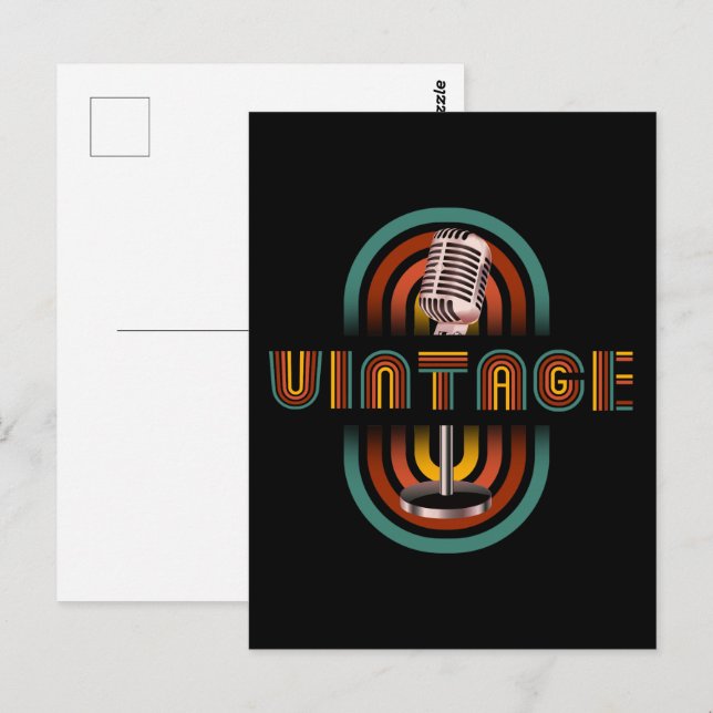 Carte Postale Microphone de Musique Vintage Chanter  (Devant / Derrière)