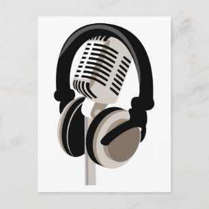 Carte Postale Microphone vintage avec casque