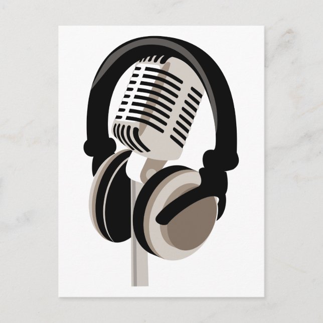 Carte Postale Microphone vintage avec casque (Devant)