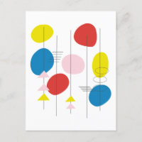 Mid Century Mod l'art atomique en rouge jaune et b