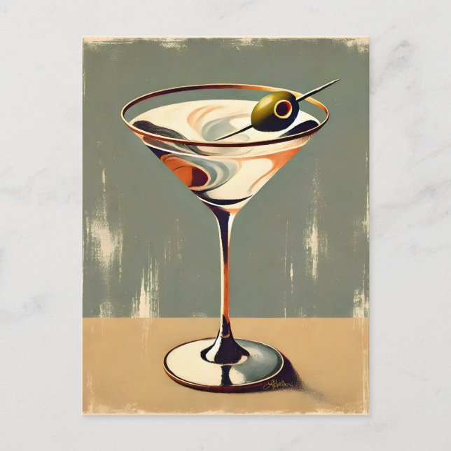 Carte Postale Mid Century Modern 1 Peinture de Martini aux olive (Devant)