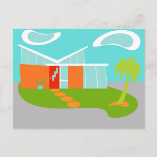 Carte Postale Mid Century Modern Cartoon House Postcard