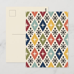 Carte Postale Mid Century Moderne Rétro Motif Starburst