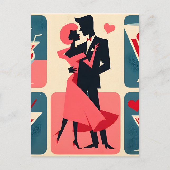 Carte Postale Mid Century moderne Valentine Dancing Couple (Devant)
