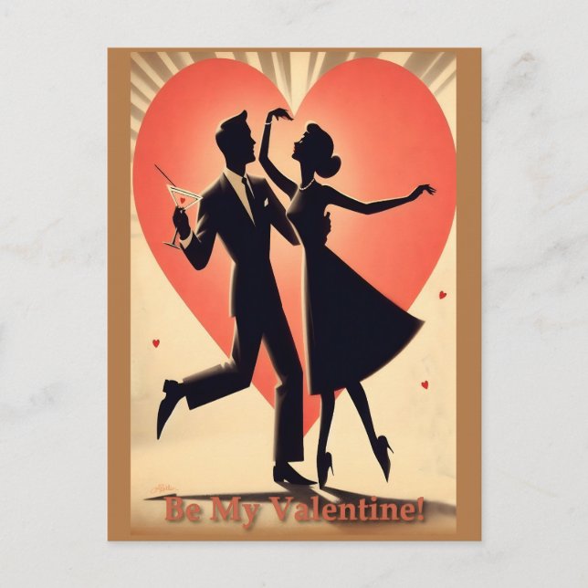 Carte Postale Mid Century moderne Valentine Dancing Couple (Devant)