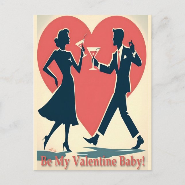 Carte Postale Mid Century Valentine moderne Hip Dancing Couple (Devant)