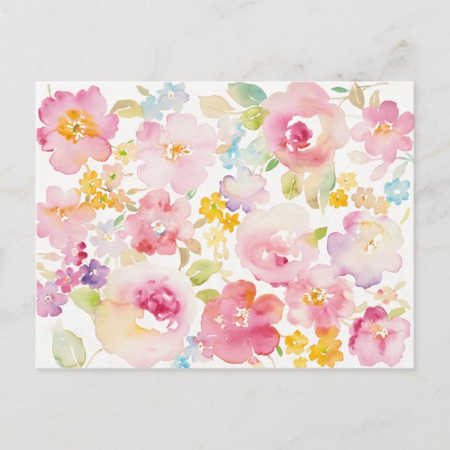 Carte Postale Midsummer | Watercolor Pink Floral (Devant)