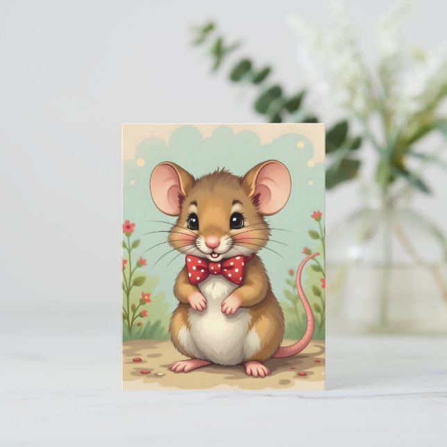 Carte Postale Mignon adorable petite souris avec cravate (Debout devant)