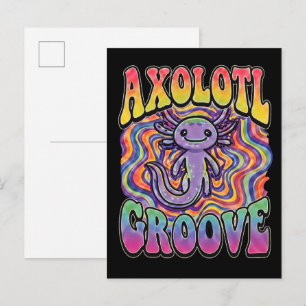 Carte Postale Mignon Axolotl Hippie Groovy Art Rétro 70s Arc-en-
