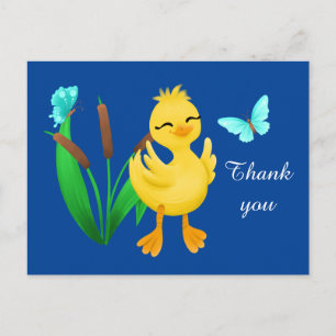 Carte Postale mignon canard et papillon merci