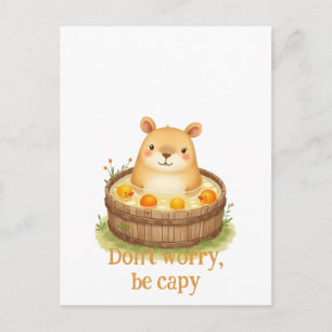 Carte Postale Mignon Capybara à l'aquarelle dans un bain à remou