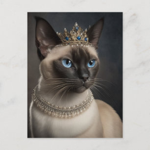 Carte Postale mignon chat siamois collier perle couronne de bijo