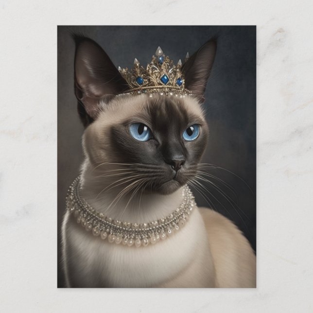Carte Postale mignon chat siamois collier perle couronne de bijo (Devant)