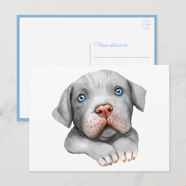 Carte Postale Mignon Chien Amour Pit Bull Puppy Pitbull Salut (Devant / Derrière)