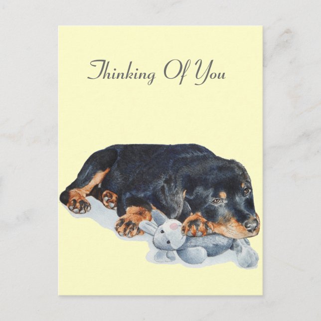 Carte Postale mignon chiot chien rottweiler bouddling ourson art (Devant)