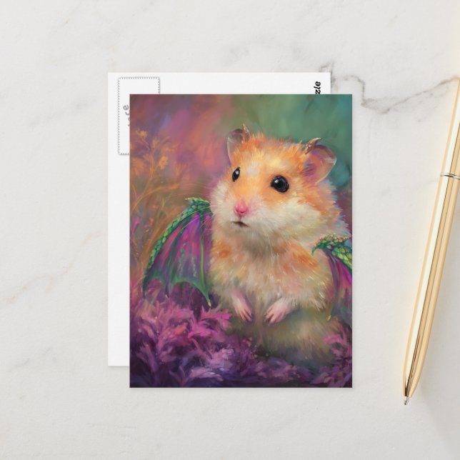 Carte Postale Mignon et adorable doux hamster dragon (Devant/Arrière en situation)