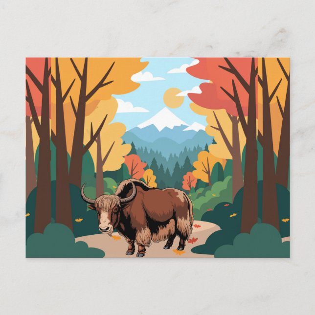 Carte Postale Mignon et adorable Yak marron  (Devant)