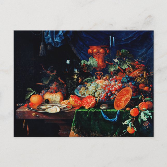 Carte Postale Mignon - Fruits et huîtres, peinture d'art (Devant)