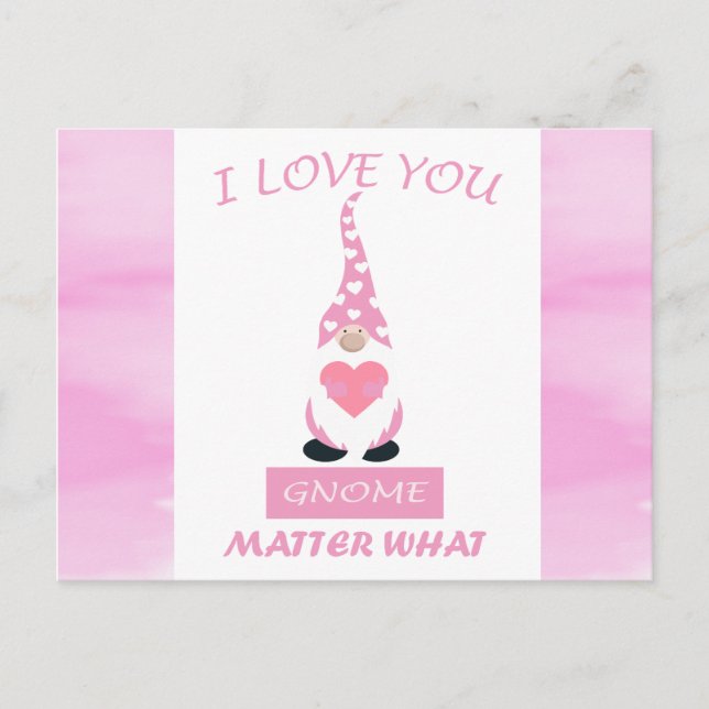 Carte Postale Mignon Funny Rose Saint-Valentin Gnome Cœur (Devant)
