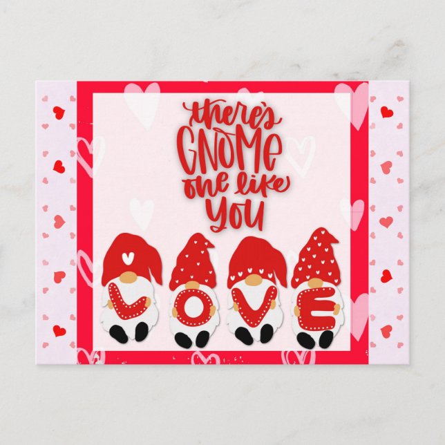 Carte Postale Mignon Gnome Drôle Saint Valentin Cœurs Amour (Devant)