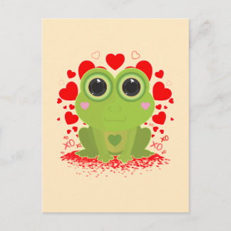Carte Postale Mignon Grenouille Kawaii Avec des Cœurs sur un Jau