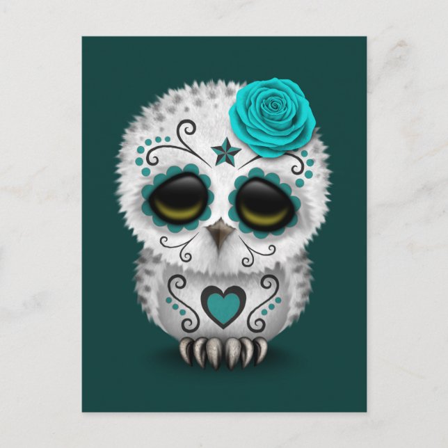 Carte Postale Mignon Hibou Crâne de Sucre Jour des Morts de Tein (Devant)