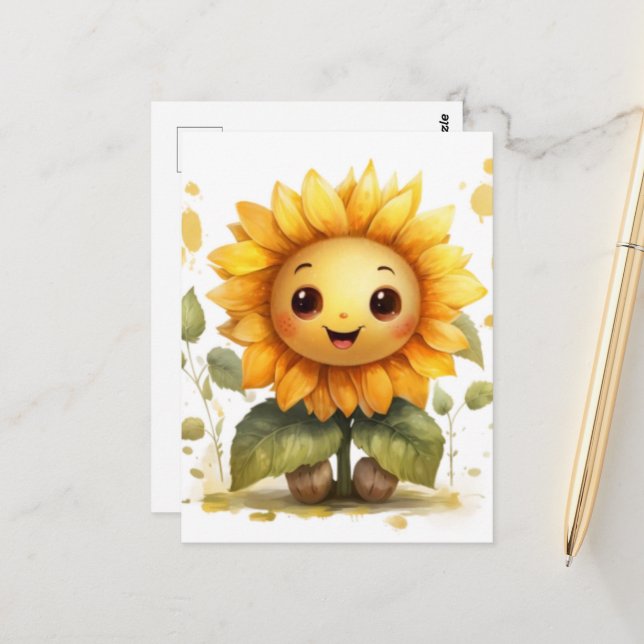 Carte Postale Mignon & Joyeux Tournesol Jaune (Devant/Arrière en situation)