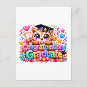 Carte Postale Mignon Kawaii Félicitations Diplômé Hibou Pastel P