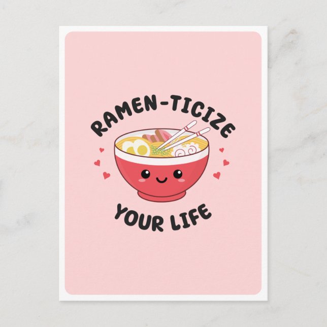 Carte Postale Mignon Kawaii Ramen Nourriture Asiatique Pun Roman (Devant)