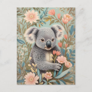 Carte Postale Mignon Koala Élégant Floral Pastel
