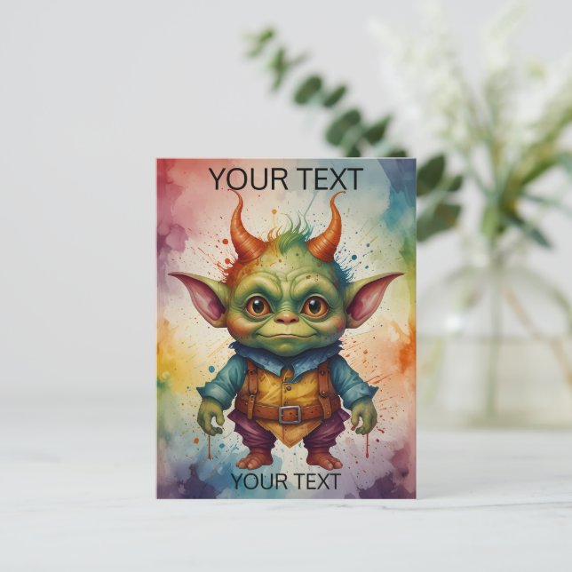 Carte Postale Mignon lutin drôle et coloré  (Debout devant)