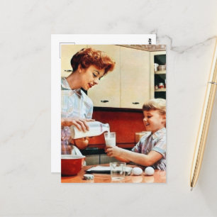 Carte Postale mignon maman fille lait vintage rétro