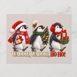 Carte Postale Mignon Manchot de Noël qui se dandine Ho Ho