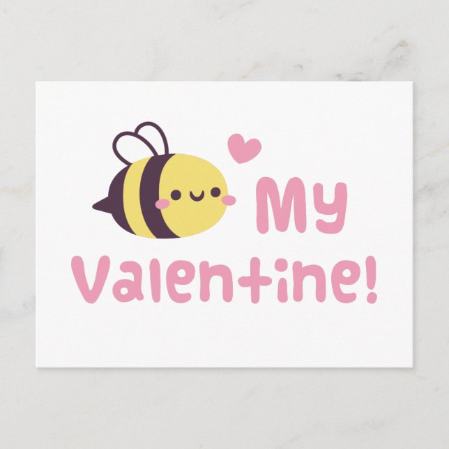 Carte Postale Mignon petit bee doodle, Bee My Valentine Pun (Devant)