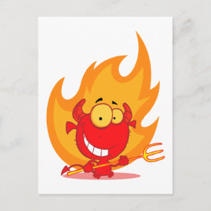 Carte Postale mignon petit diable avec dessin animé sur les flam