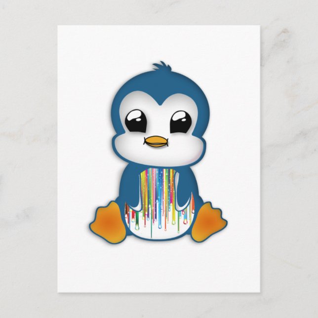 Carte Postale Mignon pingouin orange bleu (Devant)