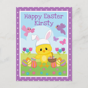 Carte Postale Mignon Poussin de Printemps de Pâques & Œufs en Ch