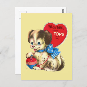 Carte Postale mignon rétro vintage Valentine chiot Holiday