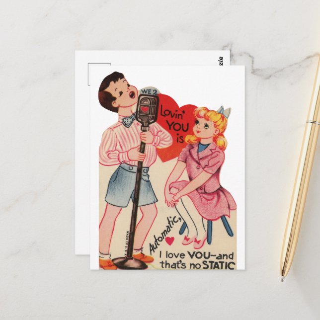 Carte Postale mignon vintage Valentine statique (Devant/Arrière en situation)