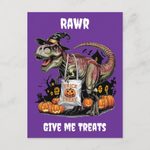 Carte Postale mignon violet trex avec sorcières casquette person