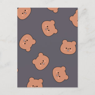 Carte Postale Mignonne Brown Teddy Ours Face Motif Bleu foncé