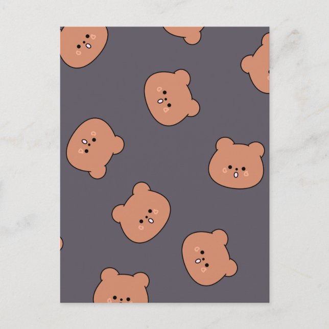 Carte Postale Mignonne Brown Teddy Ours Face Motif Bleu foncé (Devant)