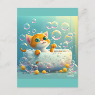 Carte Postale Mignonne chat prenant un bain