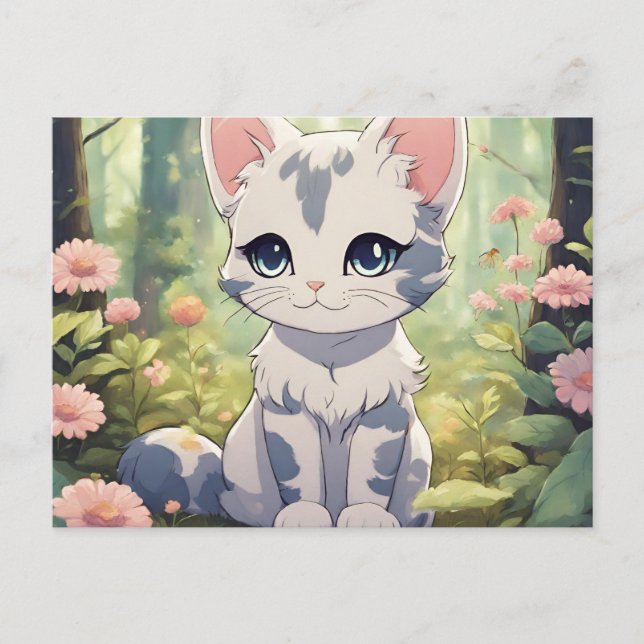 Carte Postale mignonne chatte anime pour amoureux de les chats (Devant)