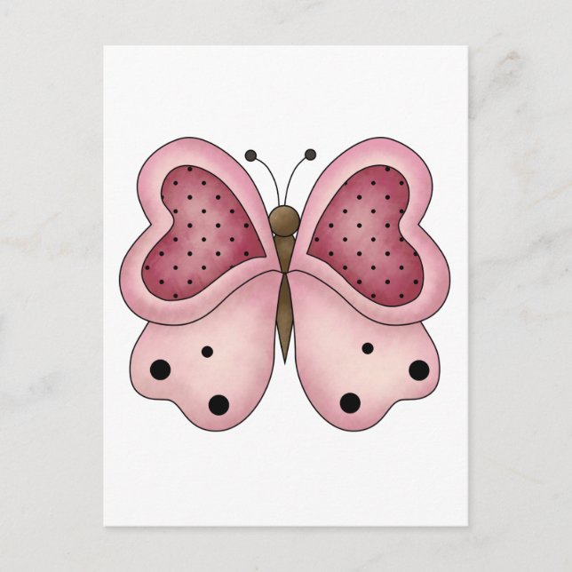 Carte Postale Mignonne comme un bug ・ Papillon rose et cerise (Devant)
