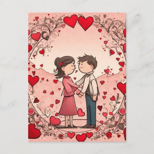 Carte Postale Mignonne couple amoureux (Devant)