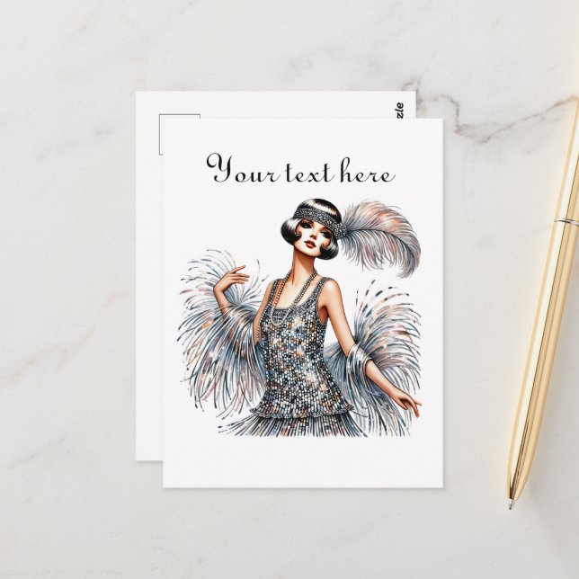 Carte Postale Mignonne dame ajouter du texte (Devant/Arrière en situation)