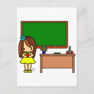 Carte Postale Mignonne Enseignante dans sa classe tenant une pom