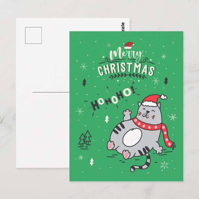 Carte Postale Mignonne et drôle Chat Noël joyeuses Salutations (Devant / Derrière)